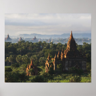 Póster Templos ao nascer do sol, Bagan, Mianmar