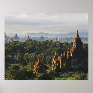 Poster Templos ao nascer do sol, Bagan, Mianmar