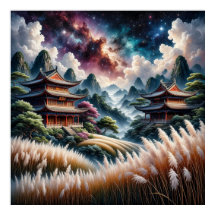 Templos Asiáticos Pitorescos Contra um Céu Estrela