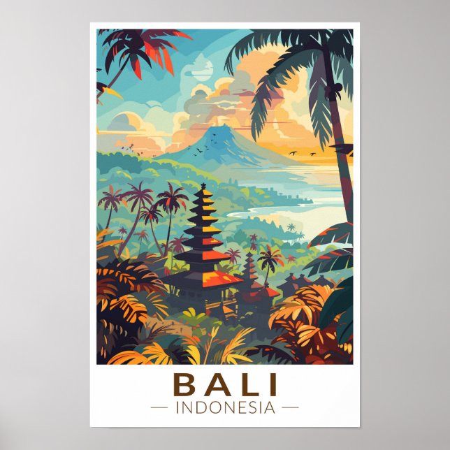 Poster Templos de Bali Indonésia Viagem Arte Vintage (Frente)