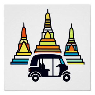 Póster Templos Tailandeses E Tuk Tuks