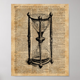Poster Tempo, ampulheta antiga, página do livro do