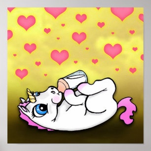 Póster Tempo de alimentação do unicórnio do bebê - ro