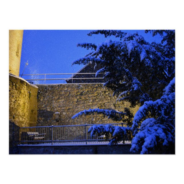 Póster Tempo de inverno, neve nas árvores (Frente)