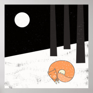 Póster Tempo de inverno - Raposa dormindo - Ilustração