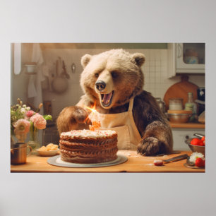 Poster Tempo Feliz do Bolo de Cozinhar de Diversão Animal