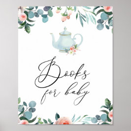 Poster Tempo para Tea Blush Livros Florais para Sinalizaç