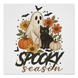 Póster Temporada Assustadora Fantasma Retro Floral Assust