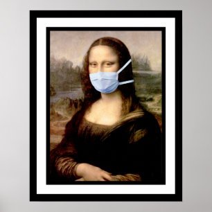 Poster Temporada de Gripe Mona Lisa com Máscara e Moldura