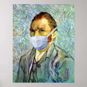 Póster Temporada de Gripe Van Gogh Com Máscara