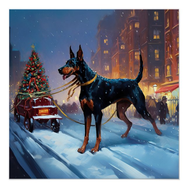 Póster Temporada Festiva de Natal do Doberman (Frente)