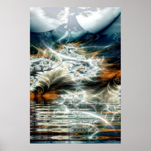 Poster temporal sobre o lago da montanha
