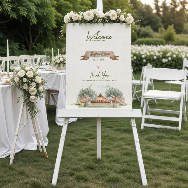 Poster Tenda Boho Outdoor Boas Vindas Casamento Rústico ( Boho Outdoor Tent Wedding Welcome Sign | Rustic Watercolor Camp Wedding Welcome Poster Sign)