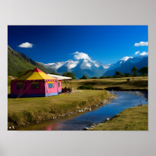 Poster Tenda em um acampamento turístico nas montanhas ma