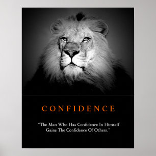 Poster Tendência de Confiança Motivacional Lion Black Whi