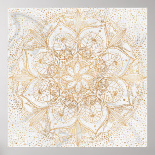 Poster Tendência Dourada Floral Mandala Marble Design
