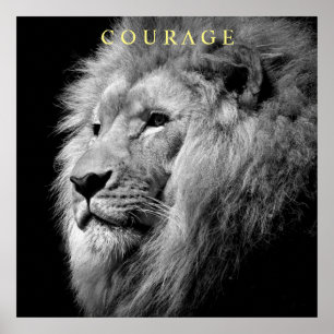 Póster Tendência Motivational Courage Lion Single Black W