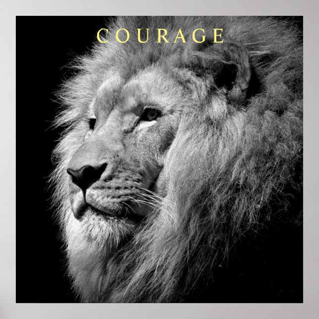 Póster Tendência Motivational Courage Lion Single Black W (Frente)