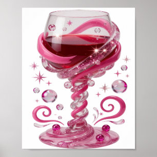 Poster Tendência Rosa TAÇA DE VINHO ROSA Motivo Artístico