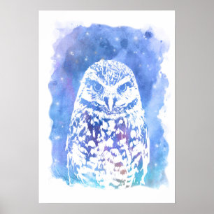 Poster Tendência sábia coruja azul-aquarela céu