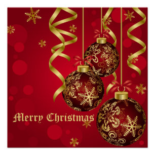 Póster Tendência Vermelho Festivo e Enfeites de natal Our