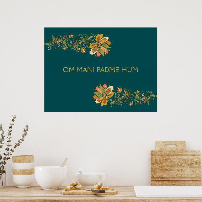 Poster Tendrilhos do Poder Floral Retro Borda 1 + seu tex (Cozinha)
