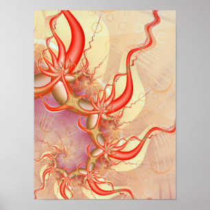Poster Tendrilos de Coral Vermelho Arte Fractal Abstrata