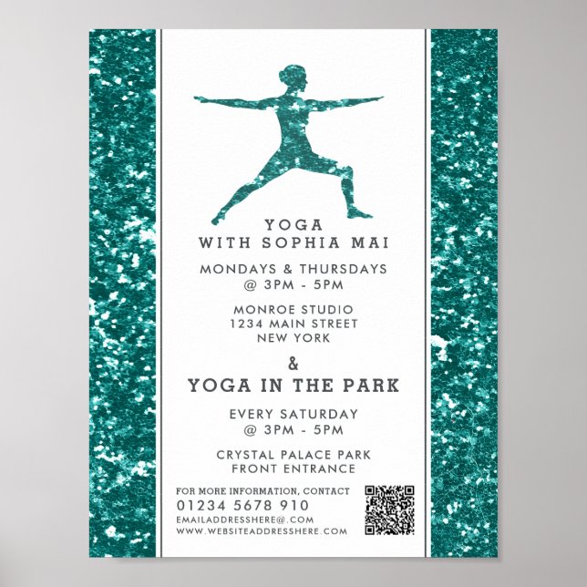 Poster Tendy Aqua Glitter Effect Yoga Classe Publicidade (Frente)