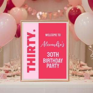 Poster Tendy Bold Pink e Red Girly aniversário de 30 anos