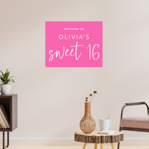 Poster Tendy Hot Pink Bem-vindo ao 16 Aniversário Doce