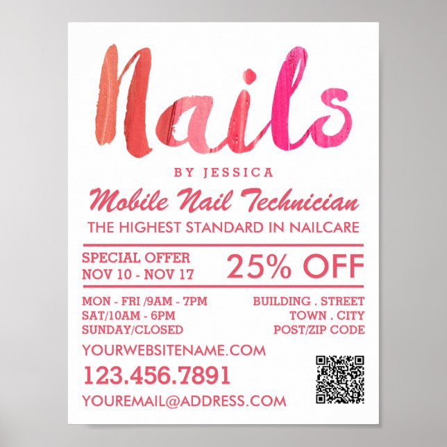 Poster Tendy Modern Pink Nail Technician, Nail Salon (Frente)