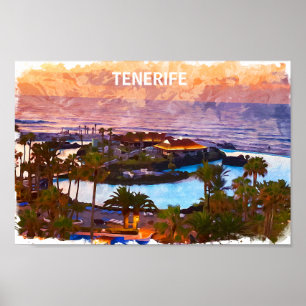 Poster Tenerife Canary Islands Watercolor Beach