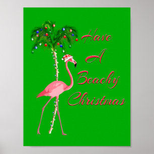 Póster Tenha um flamingo Beachy do Natal