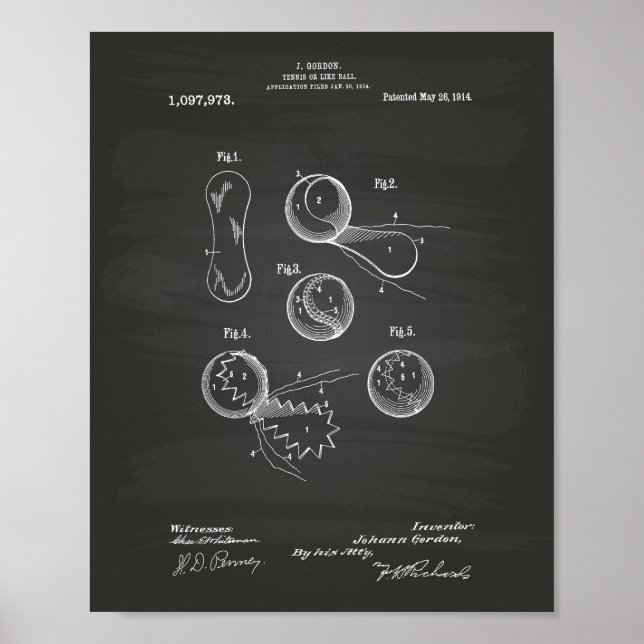 Póster Tênis Ball 1914 Patent Art Chalkboard (Frente)