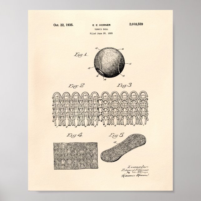 Poster Tênis Ball 1935 Patent Art Old Peper (Frente)