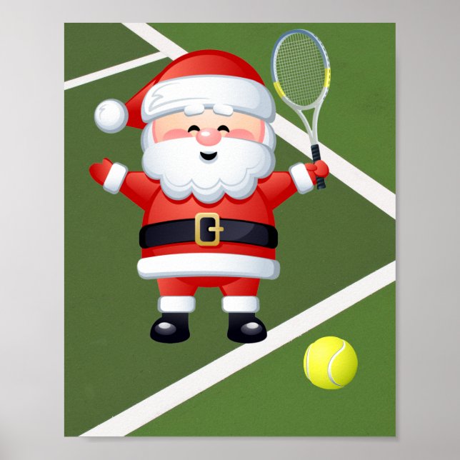 Poster Tênis Papai Noel com Racket e Ball Christmas (Frente)