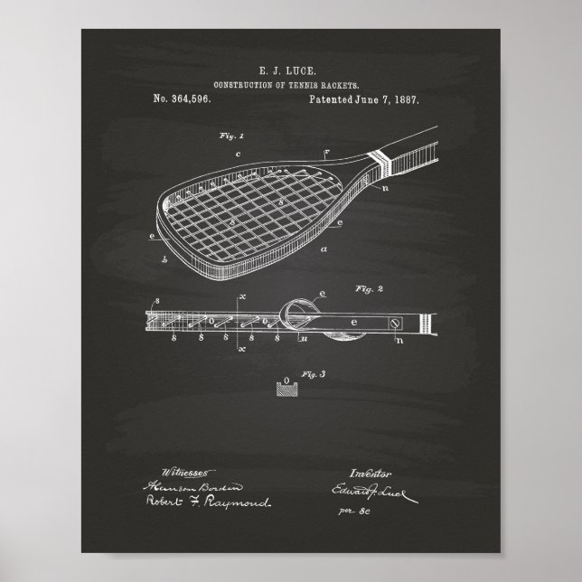 Poster Tênis Racket 1887 Quadro de arte patenteado (Frente)