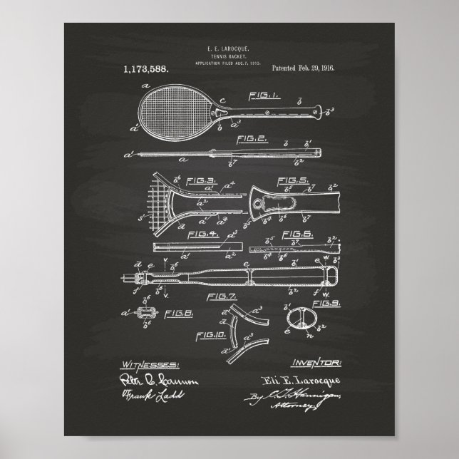 Póster Tênis Racket 1916 - Patent Art - Chalkboard (Frente)