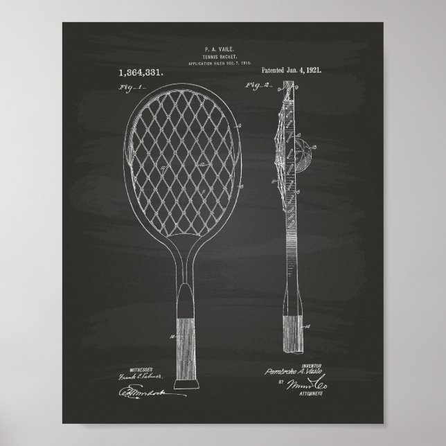 Póster Tênis Racket 1921 Quadro de arte patenteado (Frente)