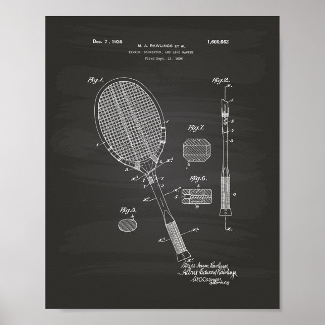 Póster Tênis Racket 1925 Quadro de arte patenteado (Frente)