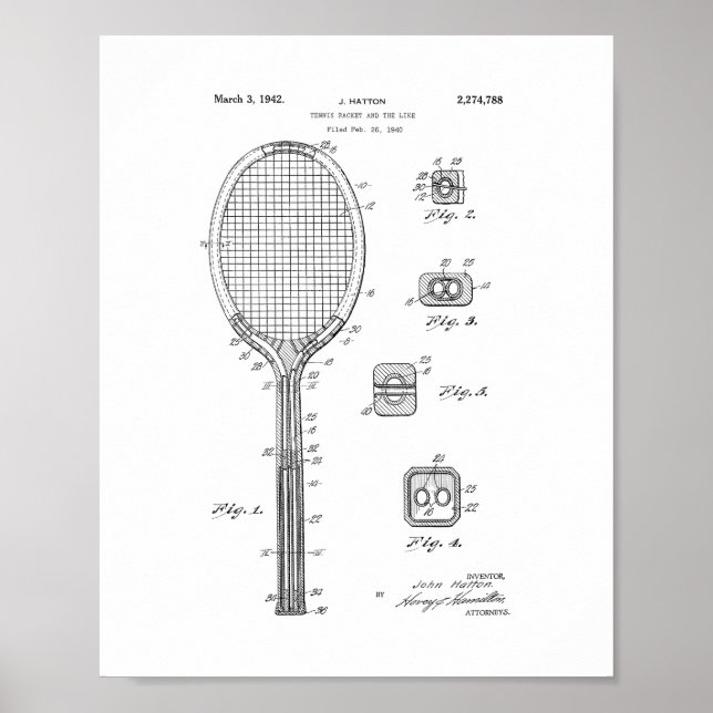 Póster Tênis Racket E Patente Similar (Frente)