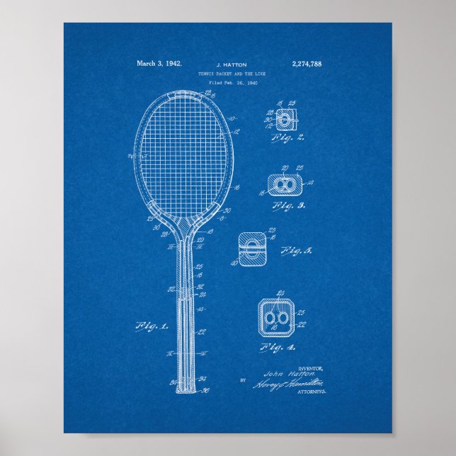 Póster Tênis Racket E Patente Similar - Blueprint (Frente)