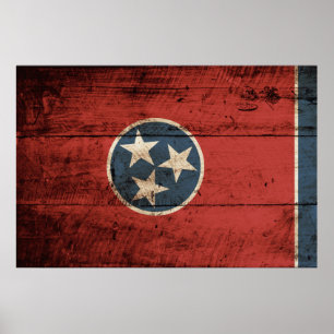 Póster Tennessee State Flag on Old Wood Grain