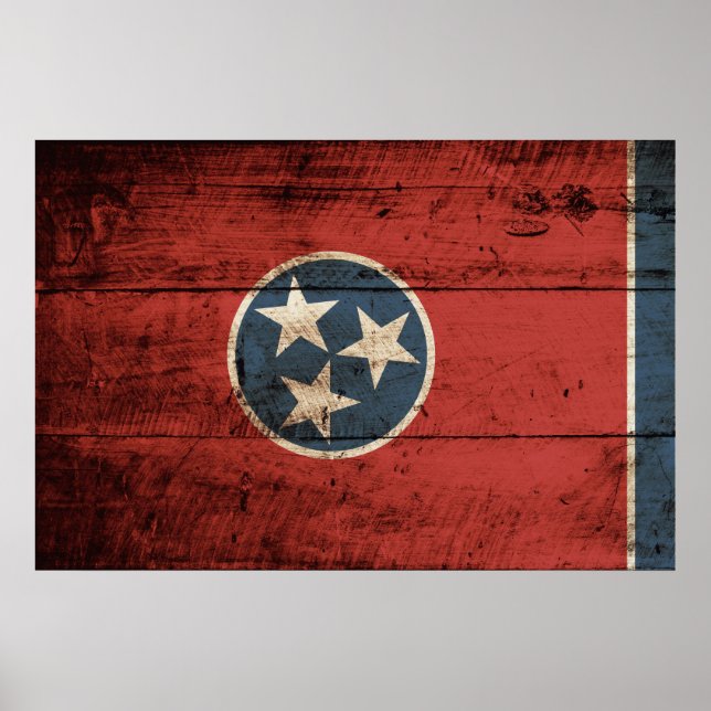 Póster Tennessee State Flag on Old Wood Grain (Frente)