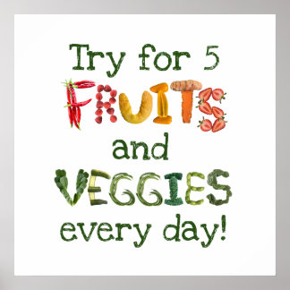 Poster Tente 5 servidores de Frutas e vegetais todos os d