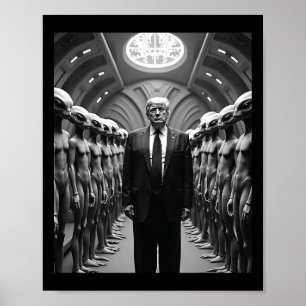 Poster Teoria da Conspiração de Trump com Aliens Visita d