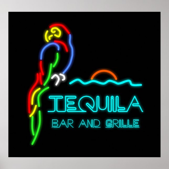 Póster Tequila Bar e Grille Neon Sinal (Frente)