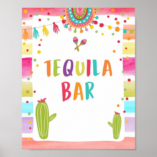 Poster Tequila Bar Fiesta Bebe Sinal de Mesa Cactus (Frente)