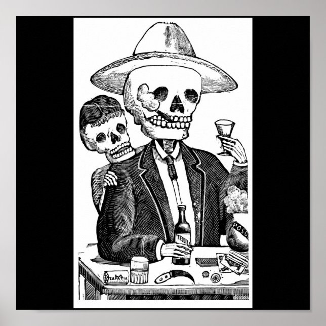 Poster Tequila de Bebendo e fumaça esquelética (Frente)