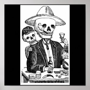 Poster Tequila de fumo e bebendo de esqueleto